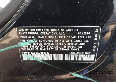 2016 Volkswagen Passat 1.8T Se из США, поврежденный, VIN 1VWBT7A35GC056362